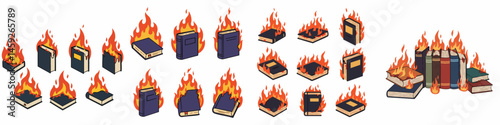 Set of Burning Books Illustration Concept

