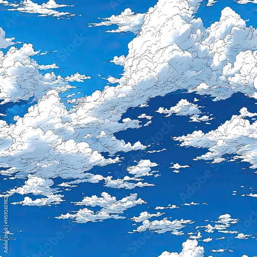 Blue Sky White Clouds Illustrative Seamless Pattern Texture