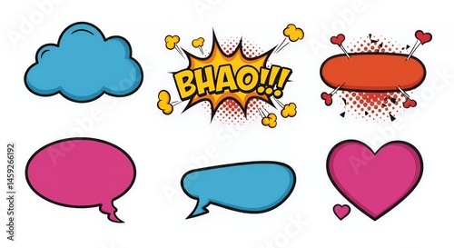 Collection of Colorful Comic Speech Bubbles and Pop Art Elements