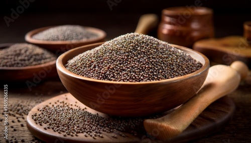 close up of bajra seeds in a rustic wooden bowl