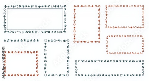 Adorable Pet Paw Print Frames:  Various Designs for Cute Notes and Memos