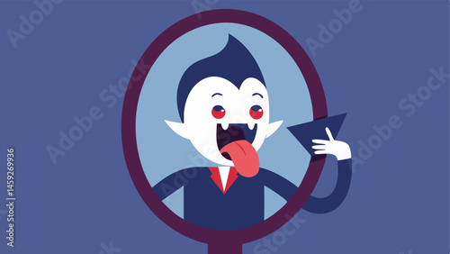 Playful Pose In a whimsical twist the vampire strikes a playful pose sticking out their tongue while attempting to capture the perfect angle. The mirror reflects an empty space