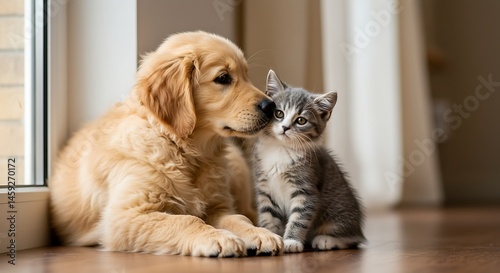 Puppy Kissing Kitten Friendship