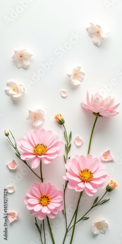 Wallpaper Mural Pink flowers with yellow centers in white space Torontodigital.ca