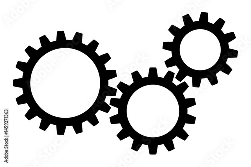 Abstract illustration of three interlocking black gears, symbolizing mechanical systems, teamwork, and industry. Vector illustration.