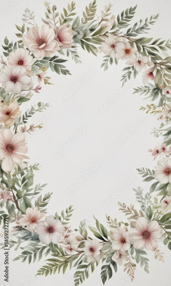 Obraz premium Watercolor floral wreath, delicate petal patterns White background , floral, illustration, paint