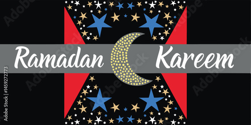 Elegant ramadan kareem graphic with crescent moon and festive starry design
