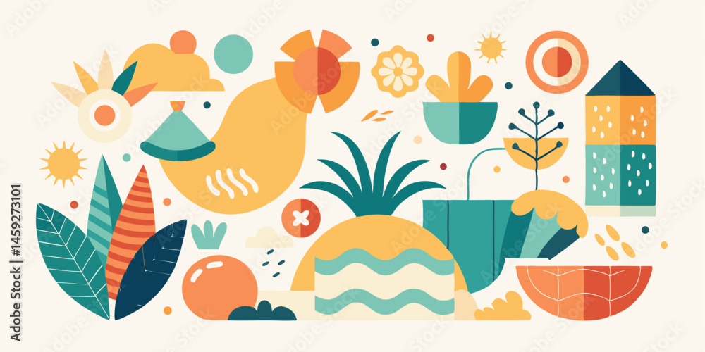 Abstract nature composition colorful shapes and geometric elements fresh artistic design Abstract nature composition colorful shapes and geometric elements fresh artistic design