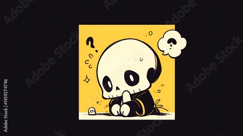 cute brooding skeleton, chibi doodle style