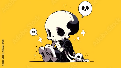 cute brooding skeleton, chibi doodle style