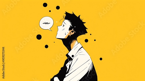 Serious man thinking pose, doodle style