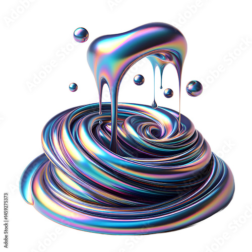 3D iridescent glass dip, dripping in smooth trails isolated on white background