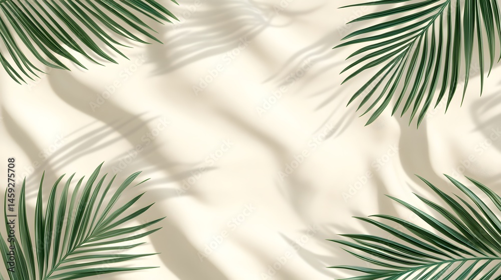 Obraz premium Stylish cream backdrop with tropical leaf shadows.