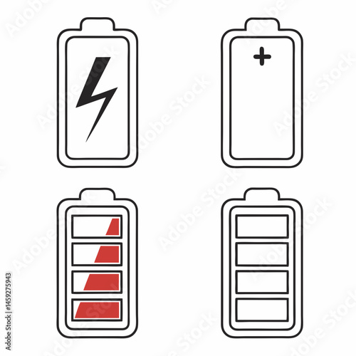 Minimalist Battery Icons for Charging, Power Levels, and Energy Efficiency