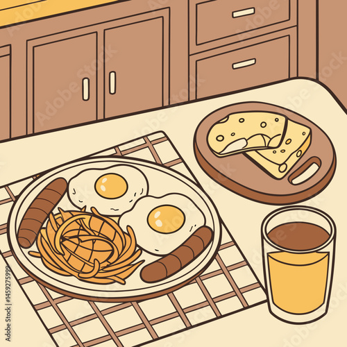 Hearty Country Breakfast with Eggs, Sausages, and Hash Browns