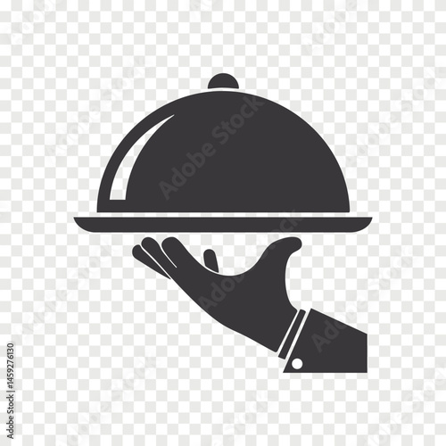 human hand holding a tray flat vector icon