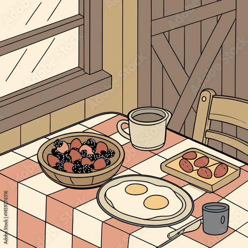 Farmhouse Style Breakfast with Wooden Table and Wholesome Morning Vibes