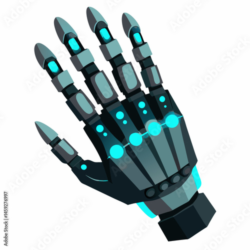 Robot hand featuring a sleek blue and black design, showcasing advanced technology and modern aesthetics.