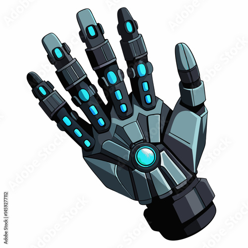 Robot hand featuring a sleek blue and black design, showcasing advanced technology and modern aesthetics.