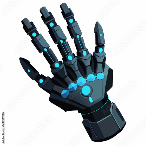 Robot hand featuring a sleek blue and black design, showcasing advanced technology and modern aesthetics.