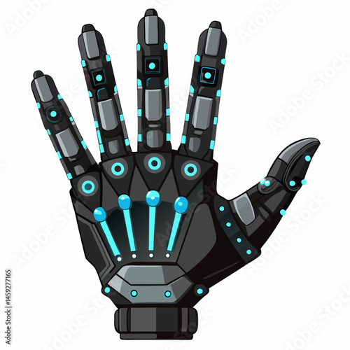Robot hand featuring a sleek blue and black design, showcasing advanced technology and modern aesthetics.