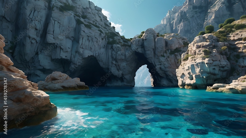 Obraz premium A mystical Greek coastline with towering