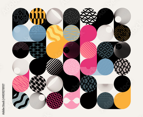 Art  geometric poster. Abstract composition of patterned circles and balls