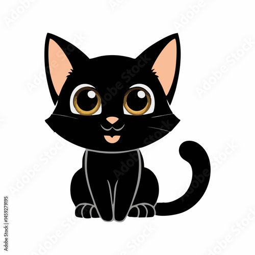 Cute cartoon cat vector, adorable feline illustration, Friendly cat graphic, big yellow eyes