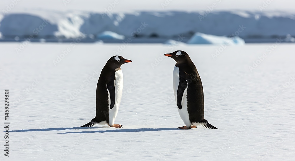 Fototapeta premium Penguins Facing Each Other on Ice