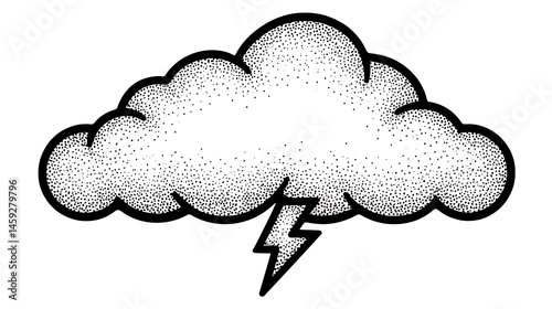Stippled Cloud with Lightning Bolt Weather Icon.