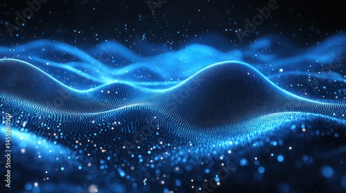 Blue Wavy Surface with Sparkling Particles Background