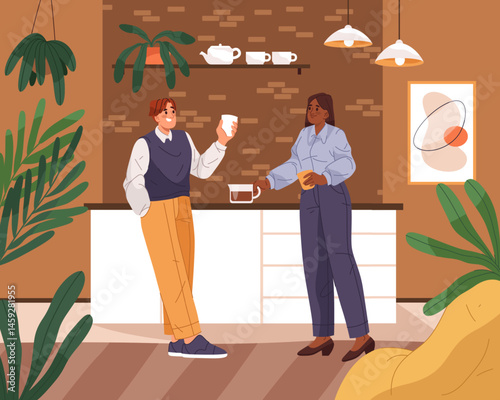 Office coffee break. Vector work or job chatting.