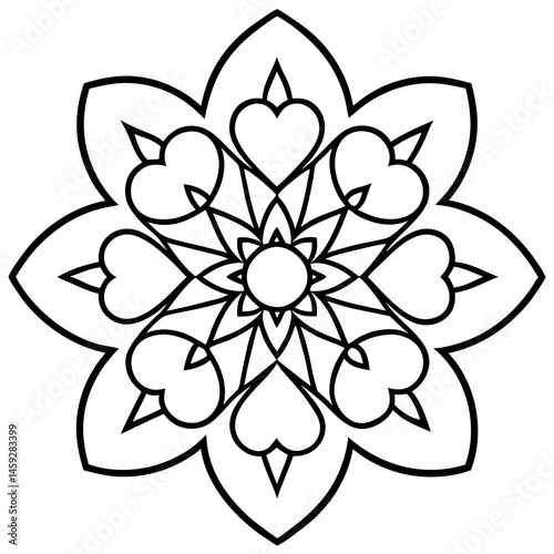 Zen-Style Mandala Heart Line Art