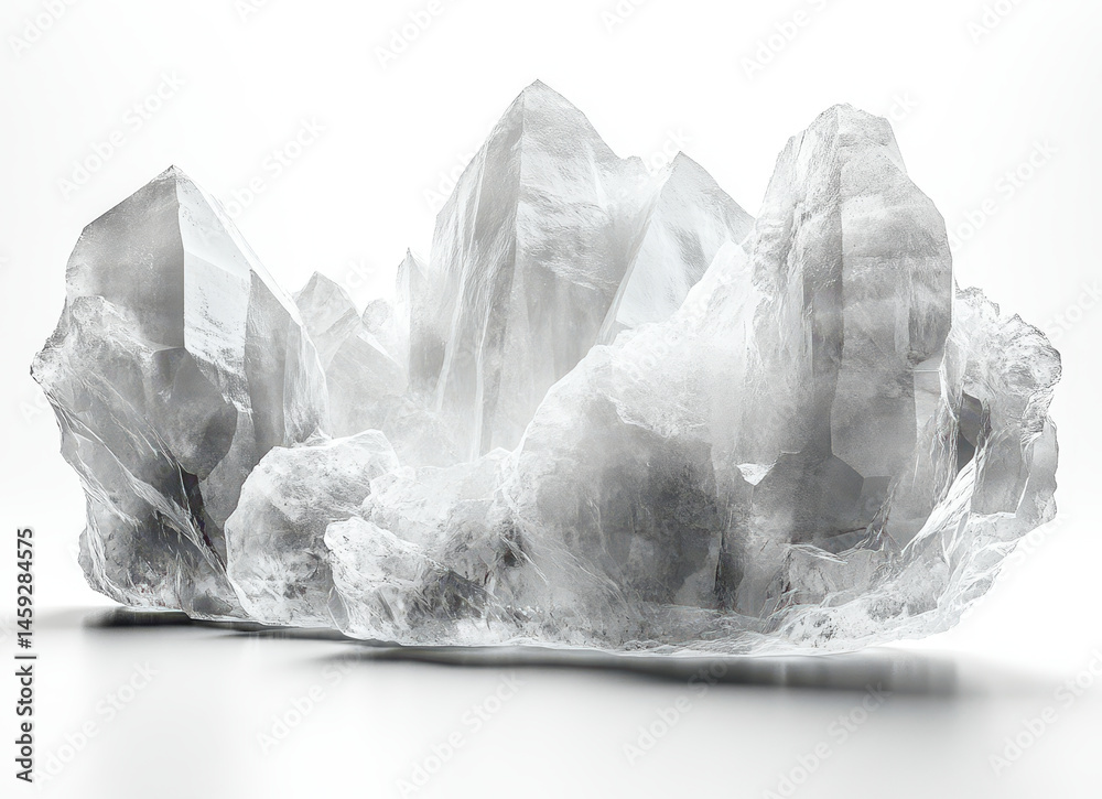 High-Quality Image of Jagged Crystal Formation Isolated on Pure White Background Highlighting Sharp Edges and Translucent Structure