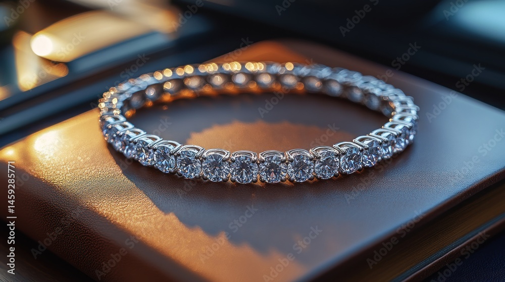 Fototapeta premium Sparkling diamond tennis bracelet in luxury box.