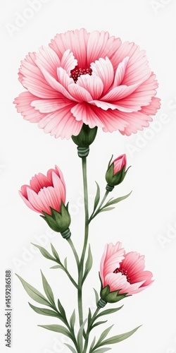 Pink flower blooming with buds on stem