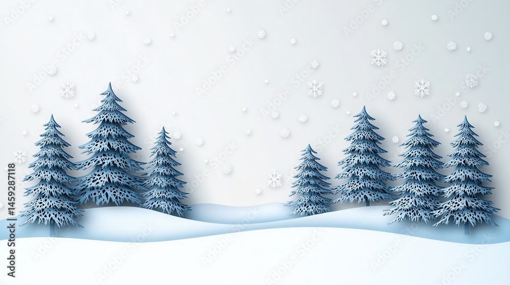 Obraz premium Blue Pine Trees in Snowy Winter Landscape Illustration