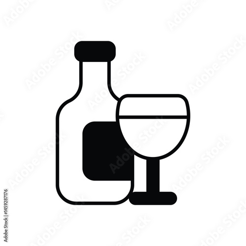 Wine Bottle And Glass Vector icon