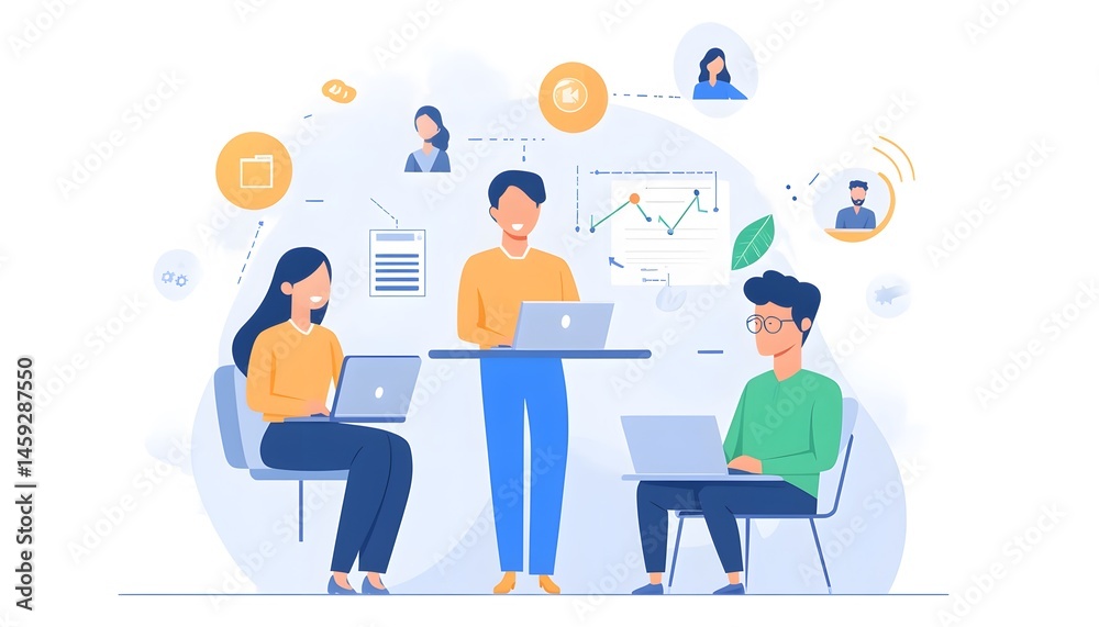 Fototapeta premium Collaborative digital team working around a table.