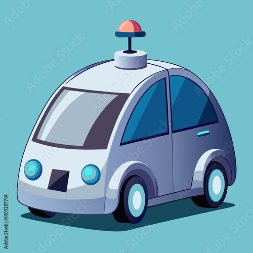 Robot car with a red light on top, designed for surveillance or emergency response.