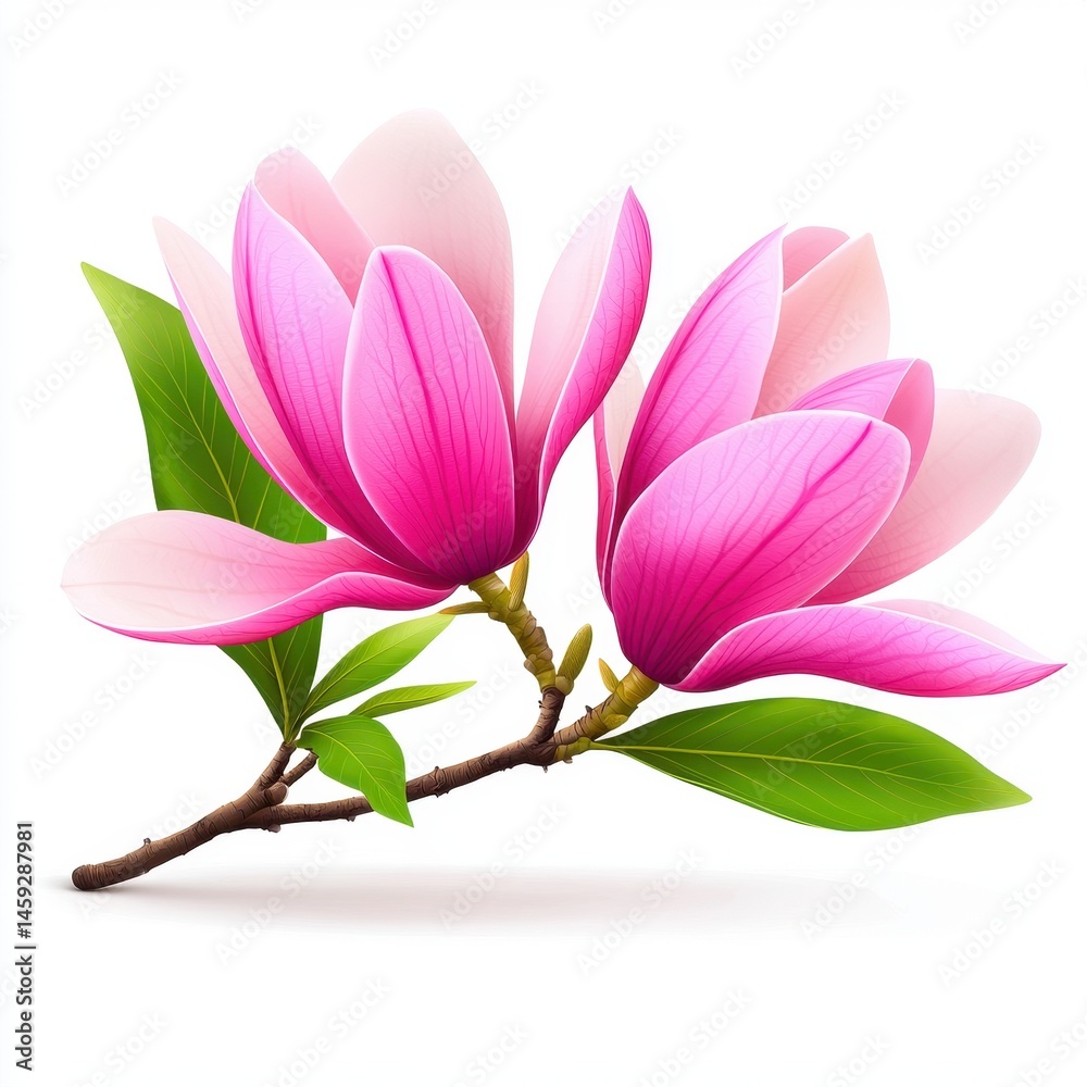 Obraz premium Pink Magnolia Blossoms on Branch Closeup of Delicate Flowers