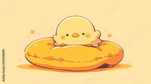 duck lying on pillow, chibi doodle style