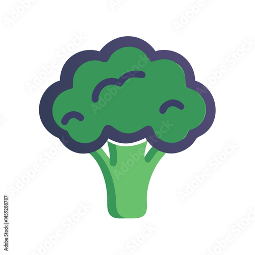 Colorful broccoli illustration with dark outline on white background 

