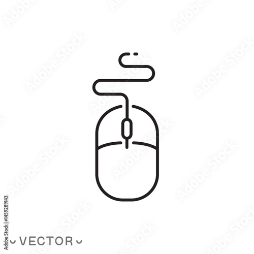 computer mouse icon, mouse line concept, thin line symbol isolated on white background, editable stroke eps 10 vector illustration