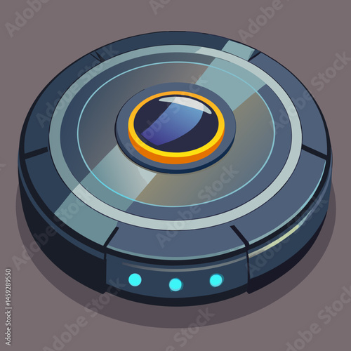 Robot vacuum cleaner icon on a gray background, symbolizing automated home cleaning technology.