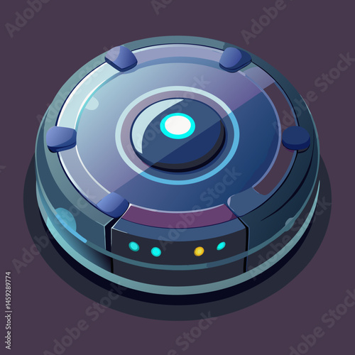 Robot vacuum cleaner icon on a gray background, symbolizing automated home cleaning technology.