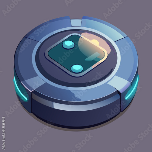 Robot vacuum cleaner icon on a gray background, symbolizing automated home cleaning technology.