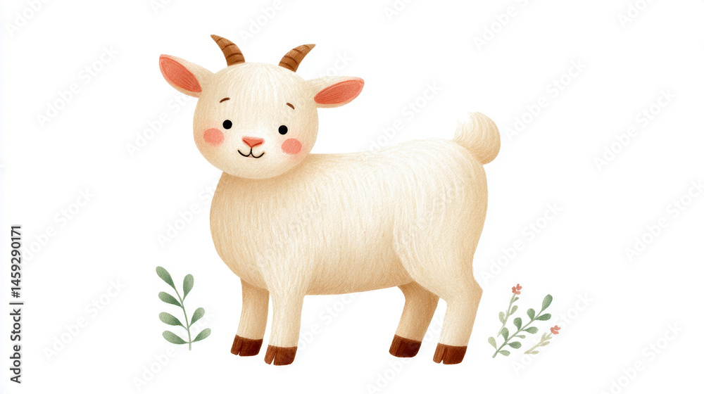 custom made wallpaper toronto digitalCute cartoon goat with plants on white background