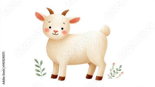 Wallpaper Mural Cute cartoon goat with plants on white background Torontodigital.ca