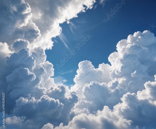 Dense, bright white cloud formation in a deep blue sky,  atmosphere,  meteorological,  beauty